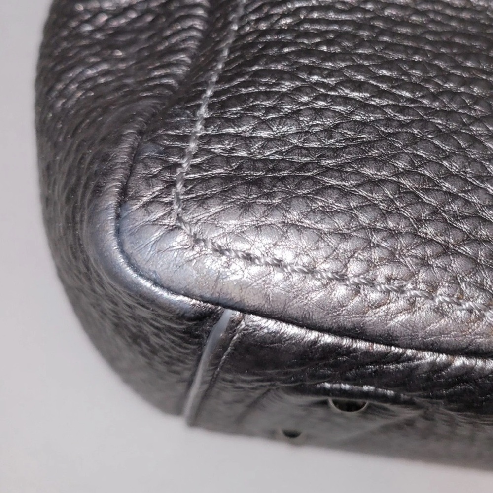 Cole Haan Metallic Silver Tote Shoulder Bag Pebbled Leather 3 Compartments - Picture 9 of 16